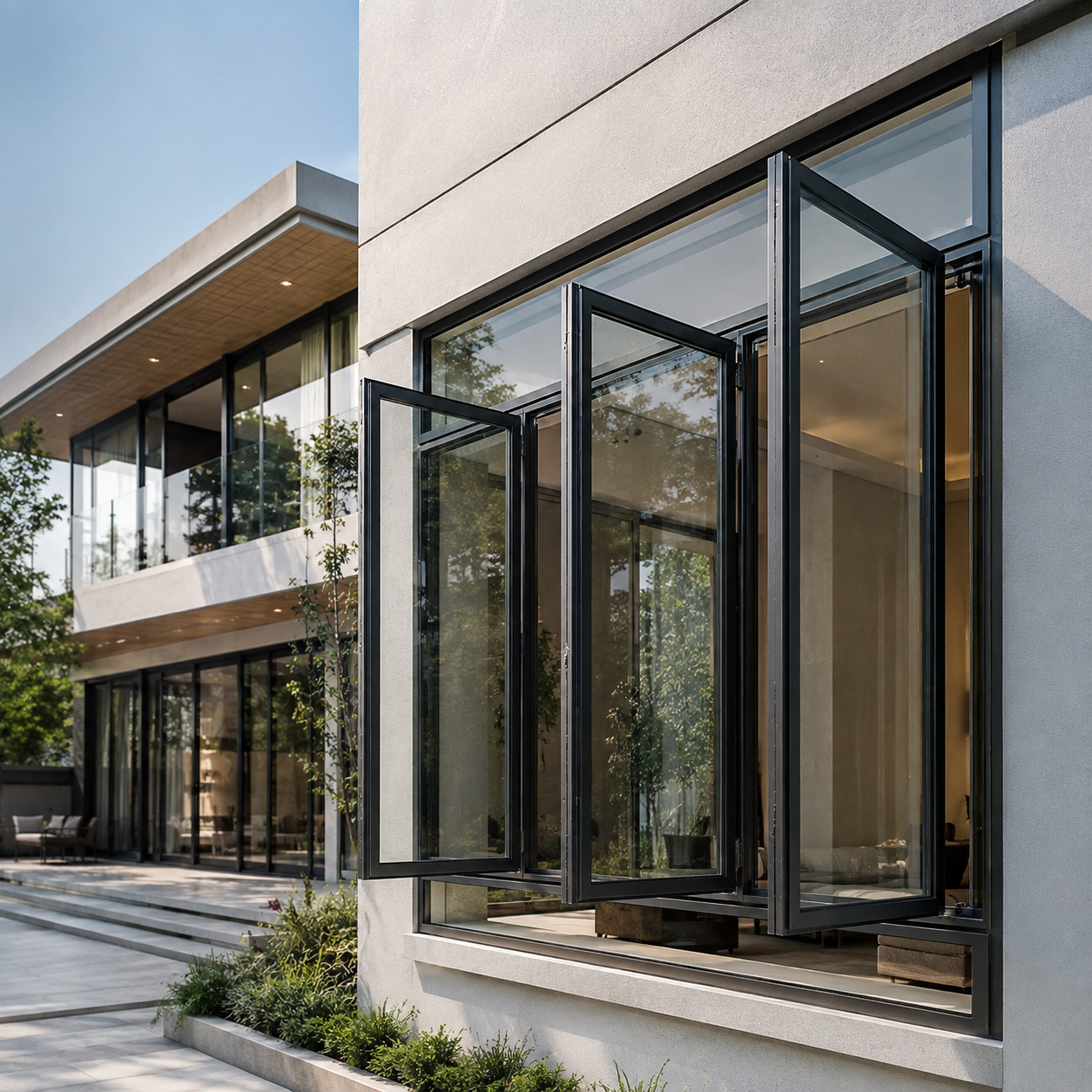 Glass curtain wall building facade