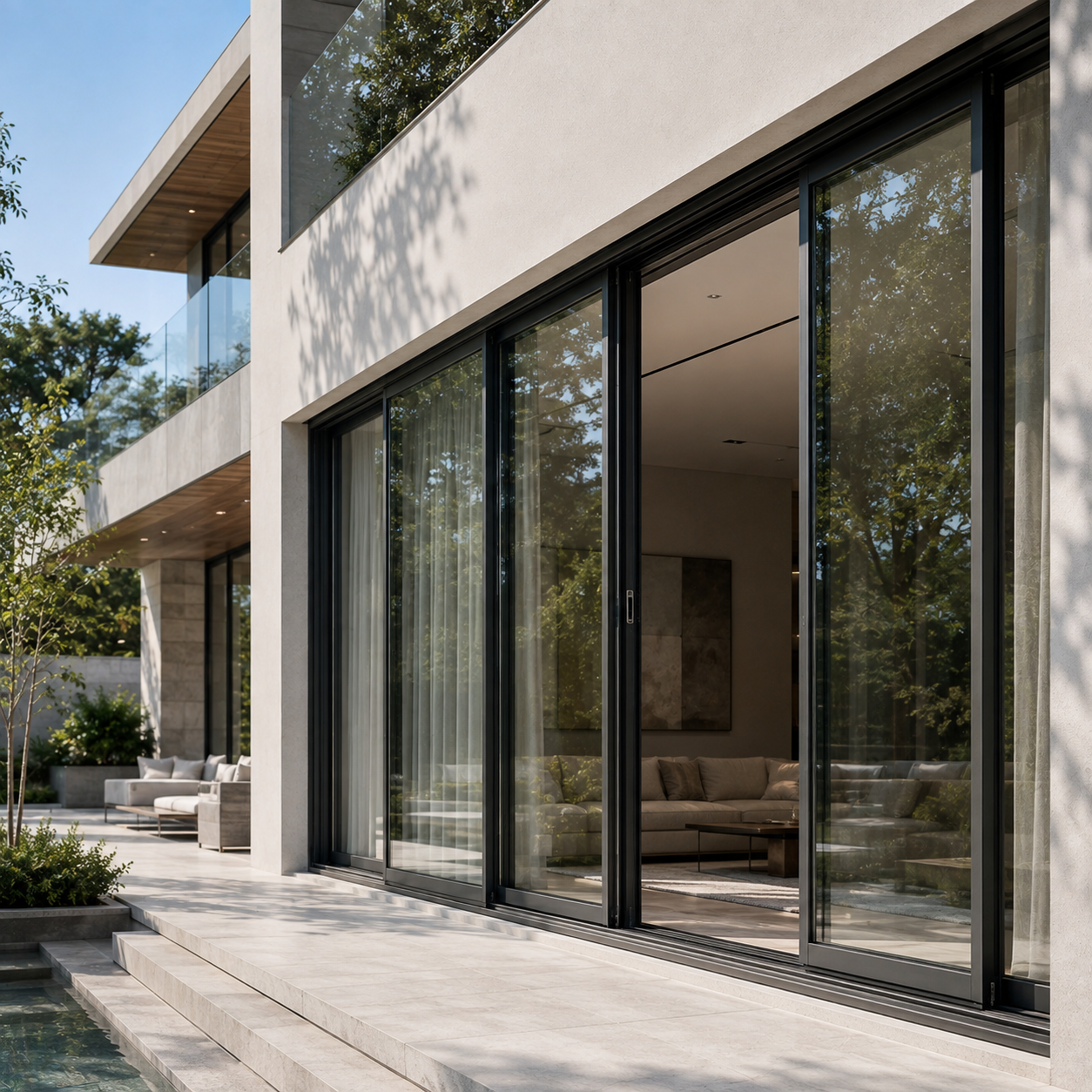 Glass curtain wall building facade