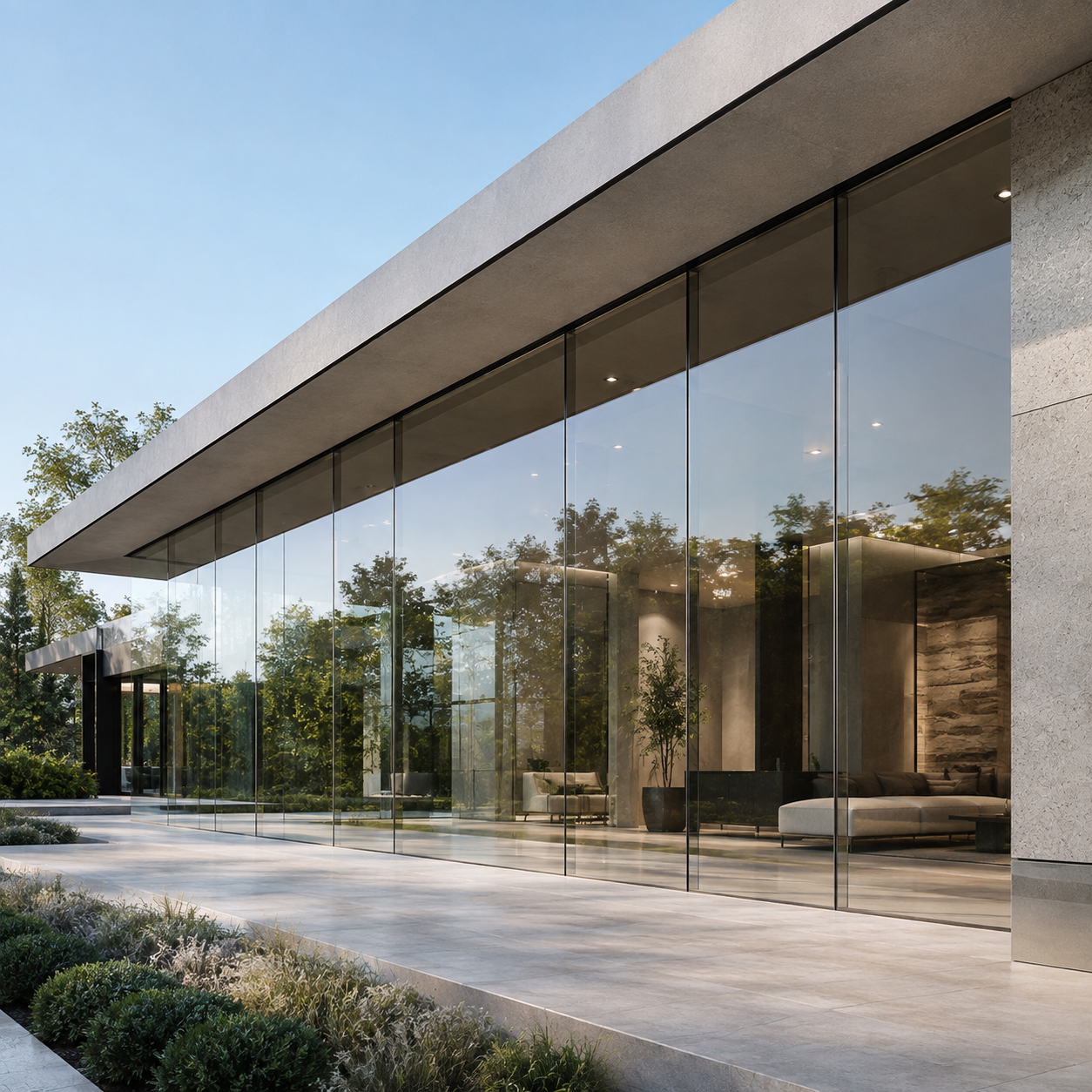 Glass curtain wall building facade