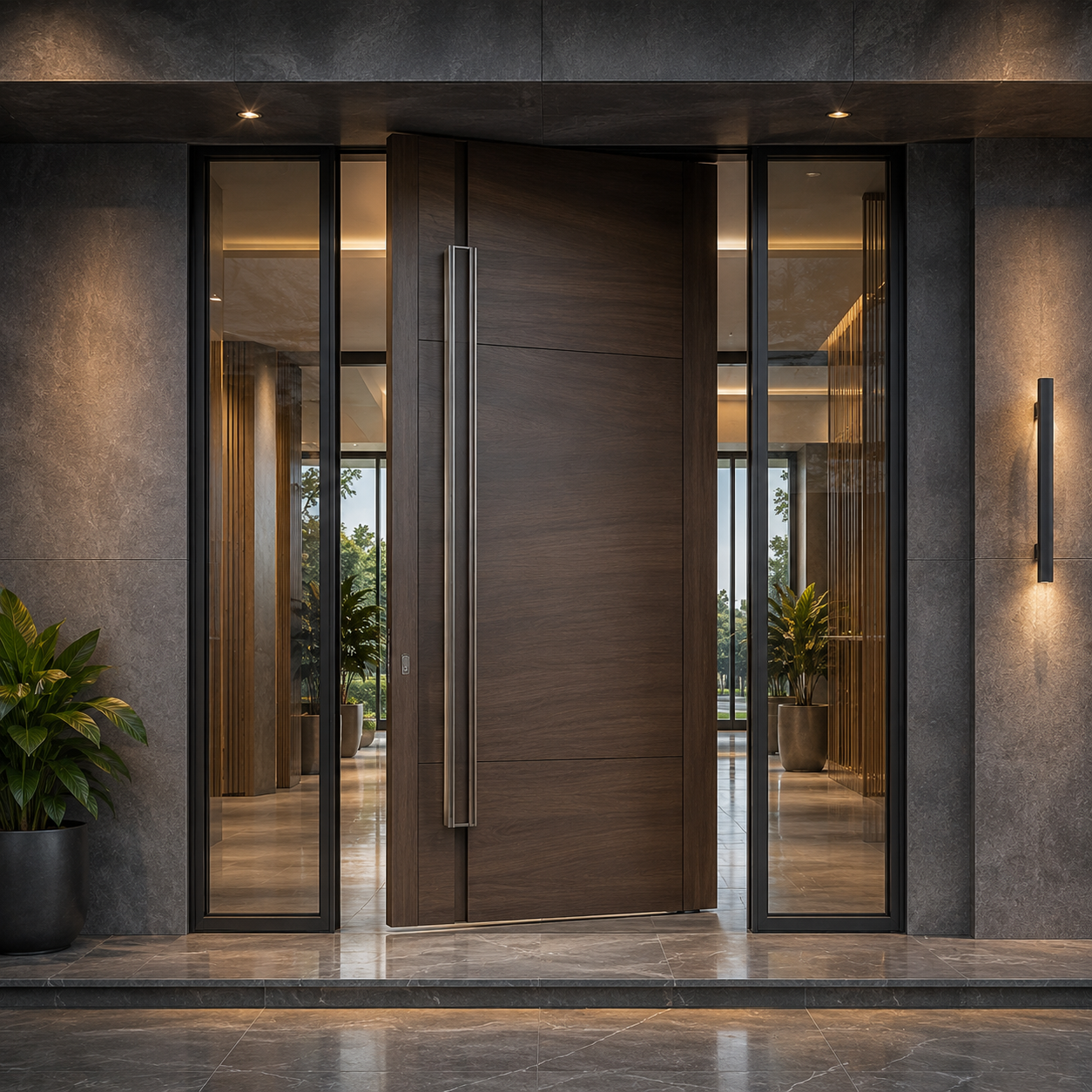Glass curtain wall building facade