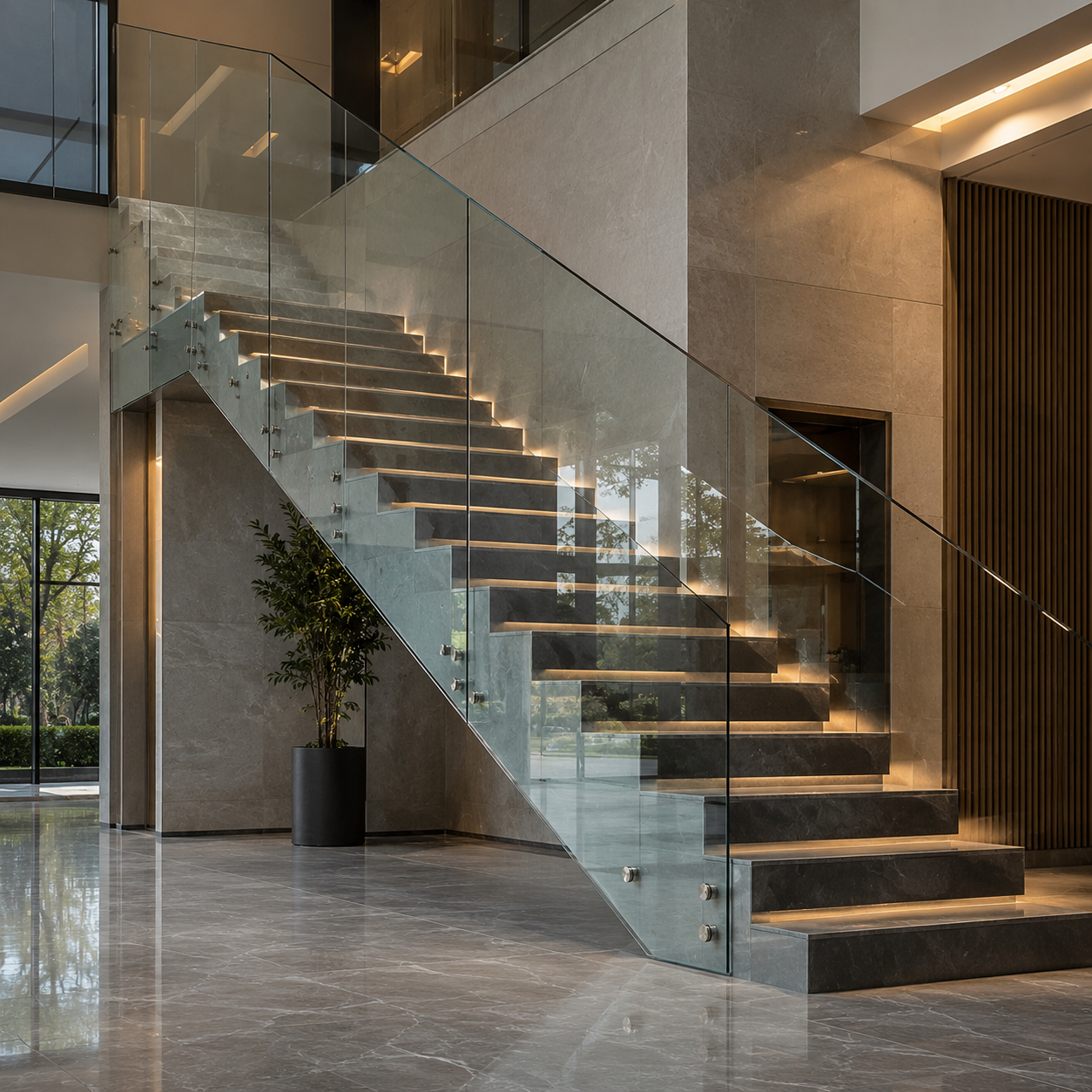 Glass curtain wall building facade