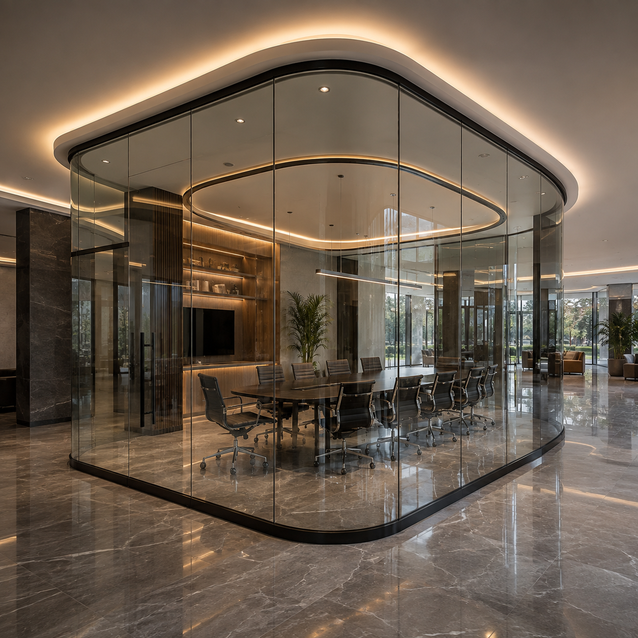 Glass curtain wall building facade