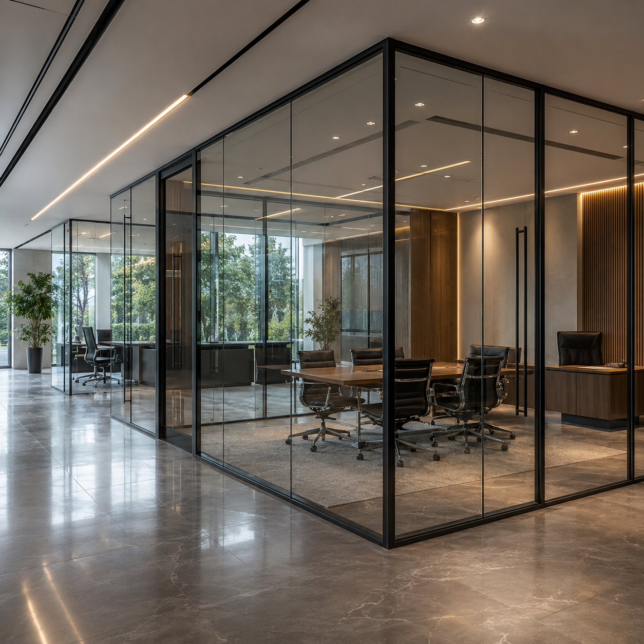 Glass curtain wall building facade