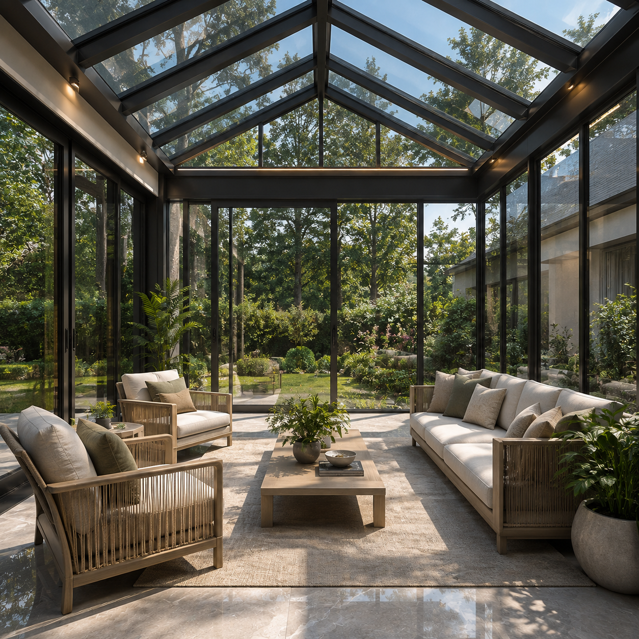 Glass curtain wall building facade